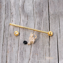 14G Clear Gem Gold Tone Glamourpuss Cat Industrial Barbell 38mm