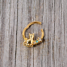 16G 3/8 Blue Clear Gem Gold Tone Cat Hinged Segment Ring