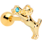 16G 1/4 Blue Gem Gold Tone Leaping Cat Cartilage Tragus Earring