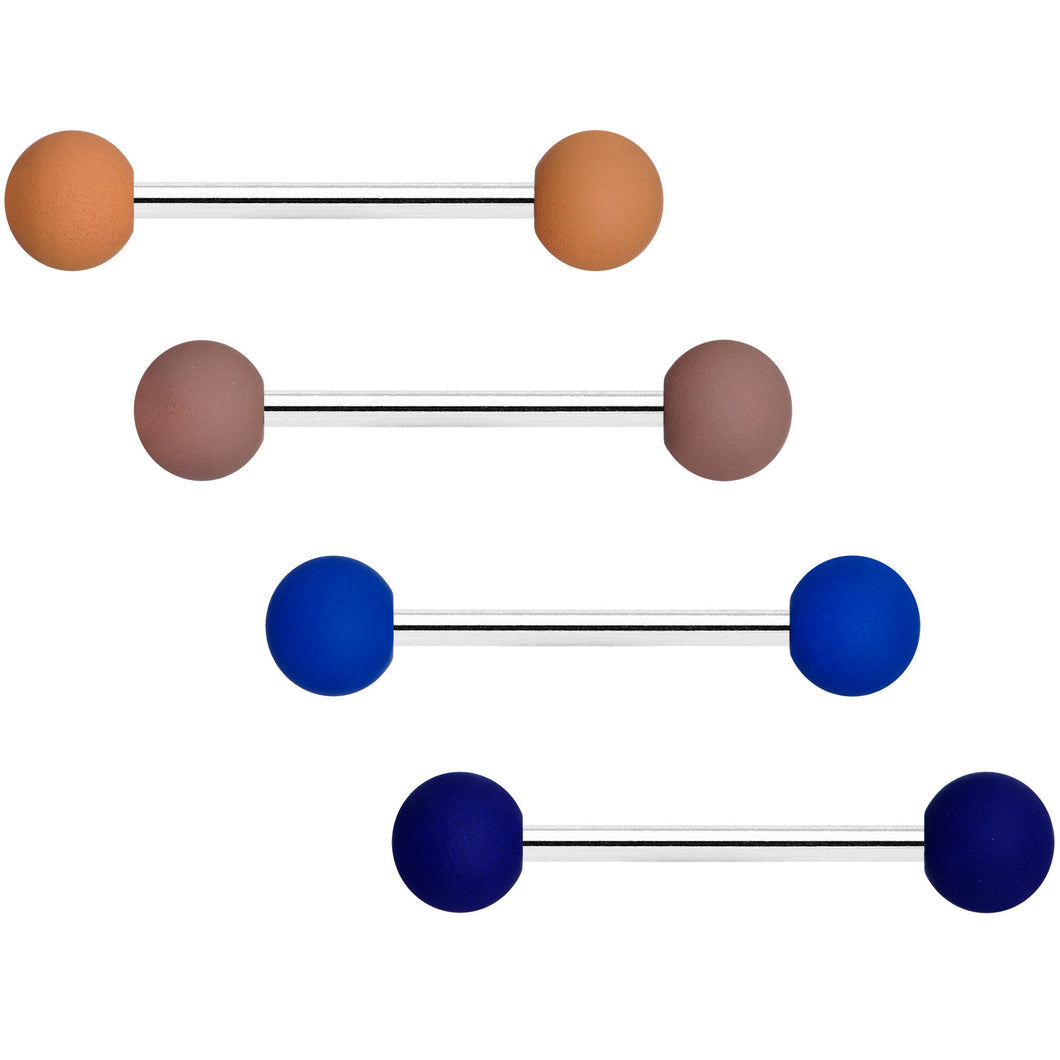 Blue and Brown Matte Barbell Tongue Ring Set of 4