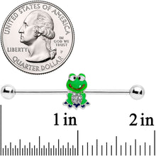 14G Clear Gem Green Goofy Frog Industrial Barbell 38mm