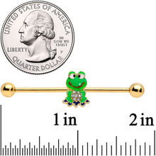 14G Clear Gem Gold Tone Green Goofy Frog Industrial Barbell 38mm