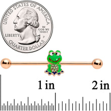 14G Green Gem Rose Gold Tone Green Frog Industrial Barbell 38mm