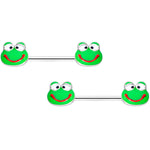 14G 9/16 Green Goofy Frog Barbell Nipple Ring Set