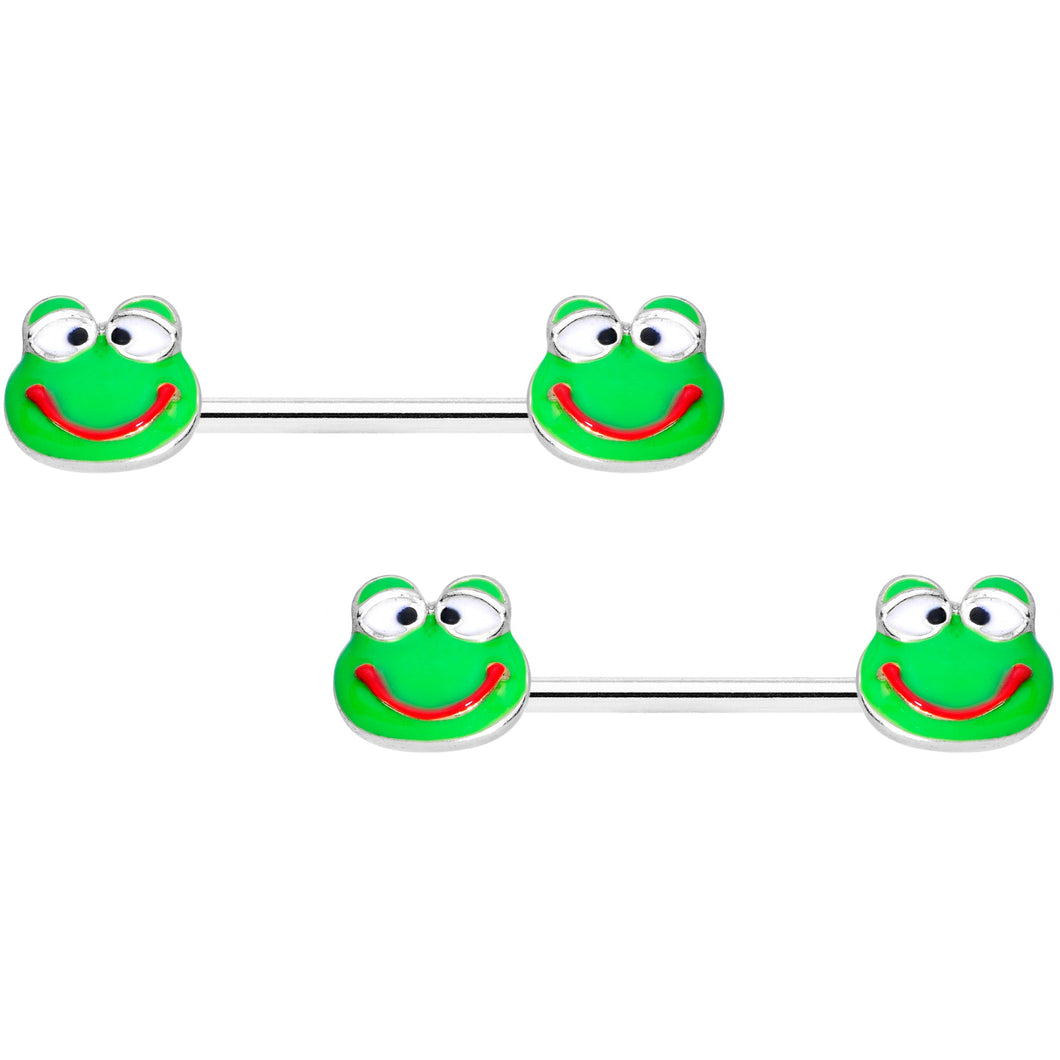 14G 9/16 Green Goofy Frog Barbell Nipple Ring Set