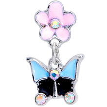 16G 1/4 Aurora Gem Flower Butterfly Dangle Cartilage Earring