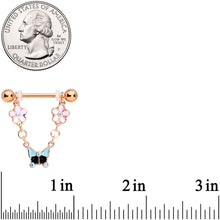 14G 5/8 Aurora Gem Rose Gold Tone Flower Dangle Nipple Ring Set