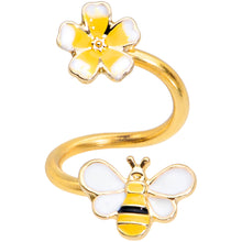 14G 3/8 Gold Tone Yellow Bee Flower Spiral Twister Belly Ring
