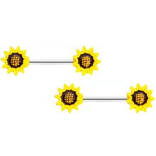 14G 9/16 1/2 Yellow Sunflower UV BCR Barbell Nipple Ring Set of 4