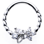 16G 3/8 Clear Gem Star Twisted Hinged Segment Ring