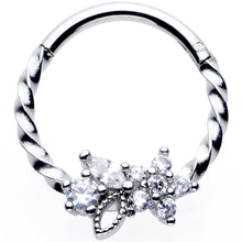 16G 3/8 Clear Gem Star Twisted Hinged Segment Ring