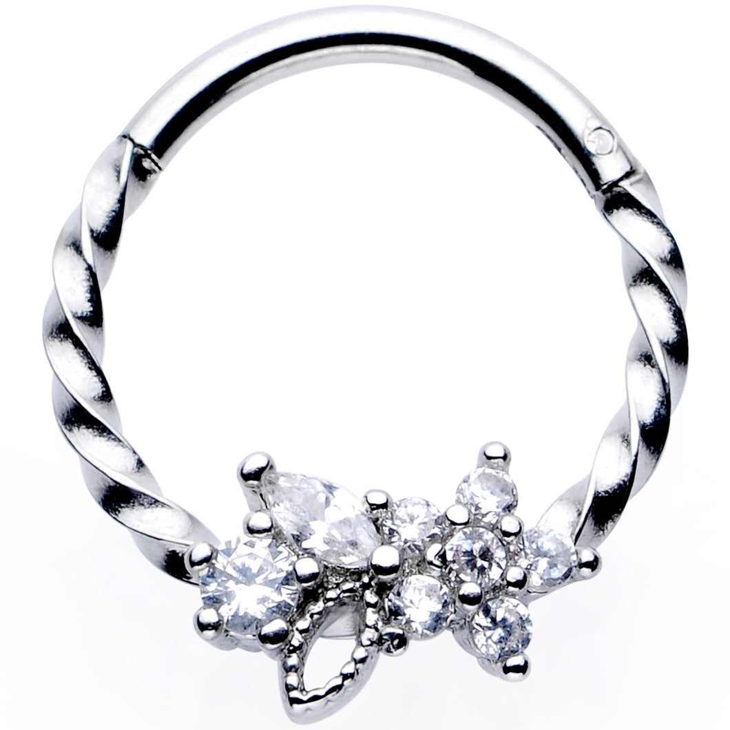 16G 3/8 Clear Gem Star Twisted Hinged Segment Ring