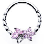 16G 3/8 Pink Gem Star Twisted Hinged Segment Ring
