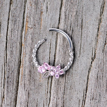 16G 3/8 Pink Gem Star Twisted Hinged Segment Ring