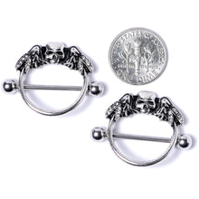 14G 7/8 Winged Skull Halloween Nipple Shield Set