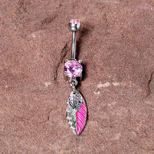 Pink Gem Feathers Southwestern Dangle Belly Ring