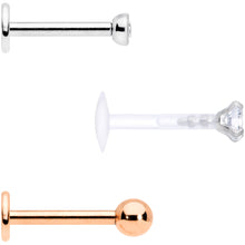 16G 5/16 Clear CZ Gem Rose Gold Tone Bioplast Labret Set of 3