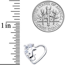 16G 3/8 Clear CZ Gem Cat Heart Right Ear Closure Ring