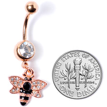 Black Clear Gem Rose Gold Tone Bee Dangle Belly Ring
