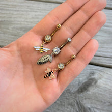 Clear Gem Gold Tone Striped Bee Dangle Belly Ring