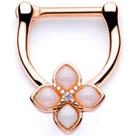 16G 3/8 White Faux Opal Rose Gold Tone Regal Cartilage Clicker