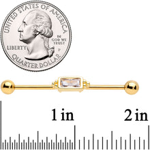 14G Clear CZ Gem Gold Tone Oblong Industrial Barbell 38mm