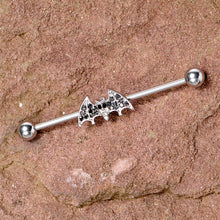 14G Clear Black Gem Bat Halloween Industrial Barbell 38mm