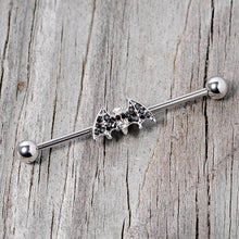 14G Clear Black Gem Bat Halloween Industrial Barbell 38mm