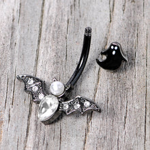 Clear Gem Black Ghost Vampire Bat Halloween Double Mount Belly Ring