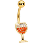 Clear Orange Gem Gold Tone Holiday Wine Belly Ring