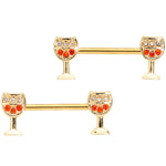 14G 9/16 Orange Gem Gold Tone Holiday Wine Nipple Ring Set