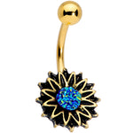 Gold Tone Aqua Center Sunburst Flower Belly Ring