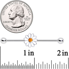 14G Yellow Gem White Daisy Flower Industrial Barbell 38mm