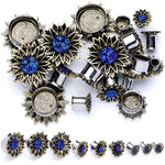 Blue Faux Druzy Sunburst Flower Double Flare Plug Set 2G to 1