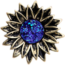 Blue Faux Druzy Sunburst Flower Double Flare Plug Set 2G to 1"