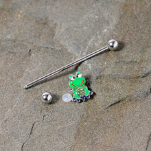 14G Green Gem Green Goofy Frog Industrial Barbell 38mm