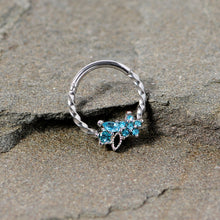 16G 3/8 Aqua Gem Star Twisted Hinged Segment Ring