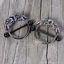 14G 7/8 Aurora Gem Black Winged Skull Halloween Nipple Shield Set