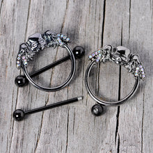 14G 7/8 Aurora Gem Black Winged Skull Halloween Nipple Shield Set