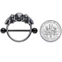 14G 7/8 Aurora Gem Black Winged Skull Halloween Nipple Shield Set