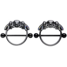 14G 7/8 Aurora Gem Black Winged Skull Halloween Nipple Shield Set