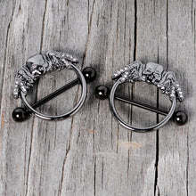 14G 7/8 Clear Gem Black Winged Skull Halloween Nipple Shield Set