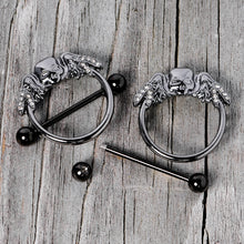 14G 7/8 Clear Gem Black Winged Skull Halloween Nipple Shield Set
