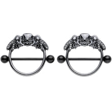 14G 7/8 Clear Gem Black Winged Skull Halloween Nipple Shield Set