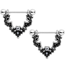 14G 9/16 Clear Gem Baroque Bat Nipple Shield Set