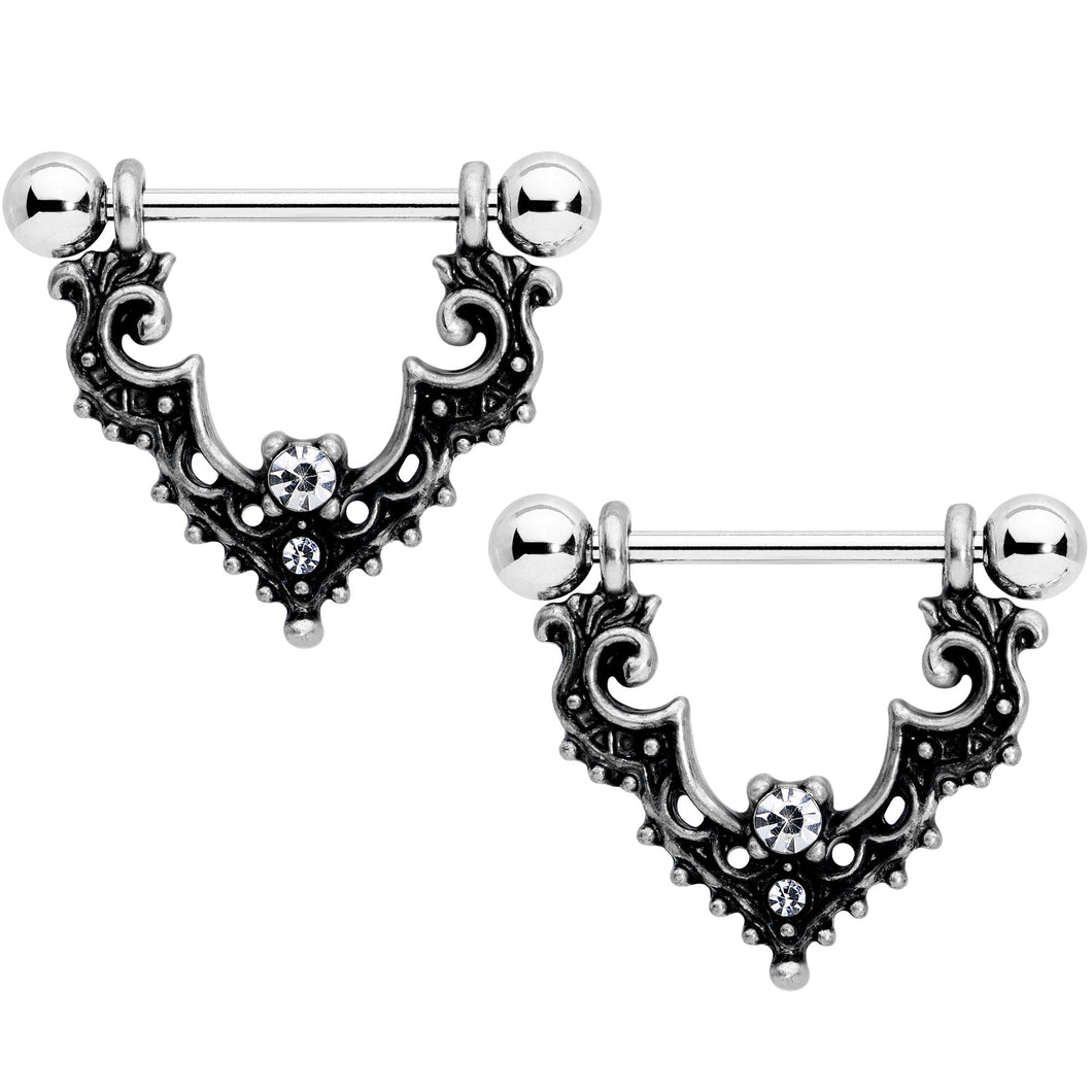 14G 9/16 Clear Gem Baroque Bat Nipple Shield Set
