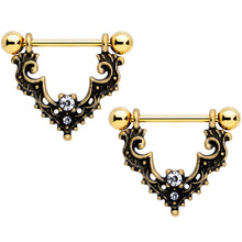 14G 9/16 Clear Gem Gold Tone Baroque Bat Nipple Shield Set