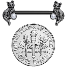 14G 5/8 Ball Black Cat Halloween Barbell Nipple Ring Set