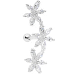 16G 1/4 Clear CZ Gem Tri Flower Cartilage