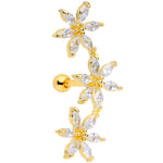 16G 1/4 Clear CZ Gem Gold Tone Tri Flower Cartilage